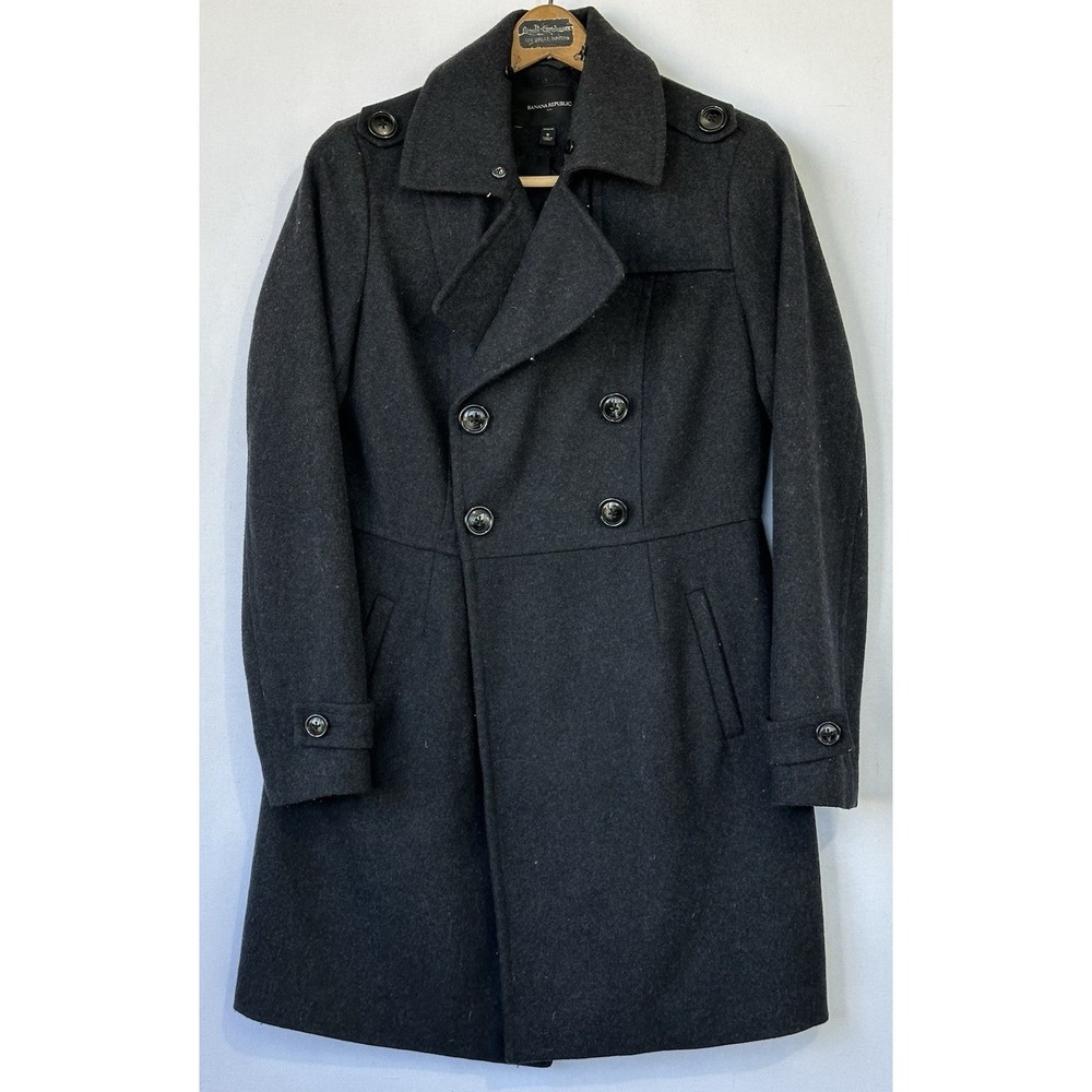 Banana Republic Wool Pea Coat Black Wool Blend Mid-Length Women's Small